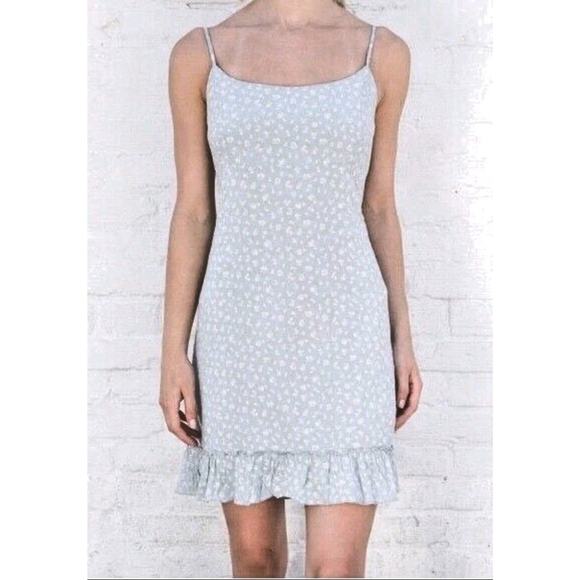 Brandy Melville Dresses & Skirts - Brandy Melville Colleen Dress Blue Floral Ruffle Hem Tie Back One Size C35-57